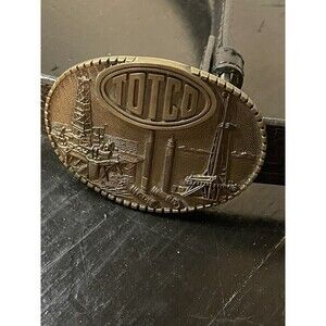 Vintage 1982 TOTCO Oil & Gas Services Solid Brass Oilfield Belt Buckle w/ Belt